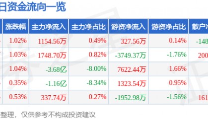 股票行情快报:岩山科技(002195)8月12日主力资金净买入1154.56万元