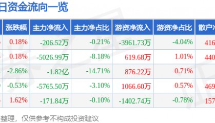 股票行情快报：岩山科技（002195）7月4日主力资金净卖出206.52万元