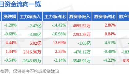 股票行情快报：岩山科技（002195）7月29日主力资金净卖出2.47亿元