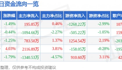 股票行情快报:鼎龙股份(300054)12月4日主力资金净买入195.85万元