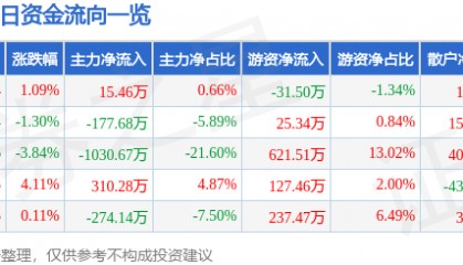 股票行情快报：ST易联众（300096）5月22日主力资金净买入15.46万元