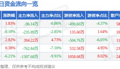 股票行情快报：瑞丰光电（300241）3月6日主力资金净卖出96.14万元