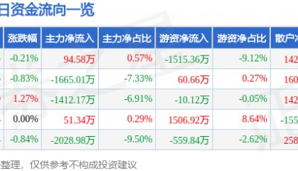 股票行情快报：兄弟科技（002562）6月11日主力资金净买入94.58万元