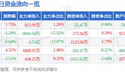 股票行情快报：鹏辉能源（300438）3月6日主力资金净买入813.99万元