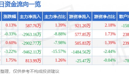 股票行情快报：鹏辉能源（300438）3月12日主力资金净买入587.76万元