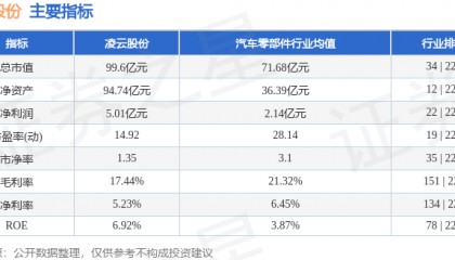 股票行情快报:凌云股份(600480)1月2日主力资金净卖出94.72万元