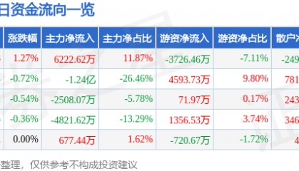 股票行情快报：长安汽车（000625）2月24日主力资金净买入6222.62万元
