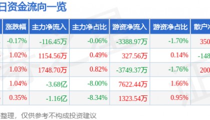 股票行情快报：岩山科技（002195）8月13日主力资金净卖出116.45万元