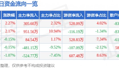 股票行情快报：中兴商业（000715）2月27日主力资金净买入305.60万元