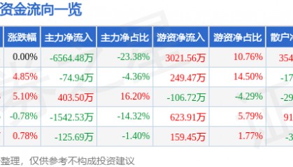 股票行情快报:ST华闻(000793)5月9日主力资金净卖出6564.48万元