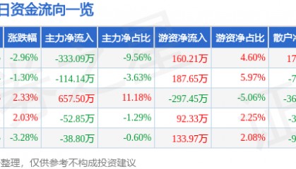 股票行情快报:华天酒店(000428)1月10日主力资金净卖出333.09万元