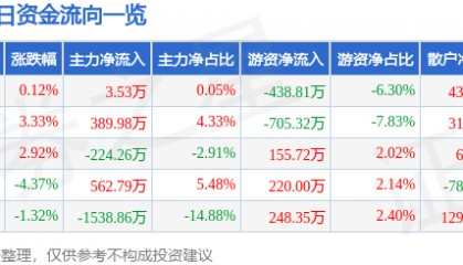 股票行情快报:捷顺科技(002609)11月21日主力资金净买入3.53万元