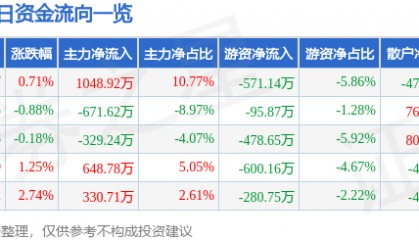 股票行情快报：瑞丰光电（300241）3月20日主力资金净买入1048.92万元