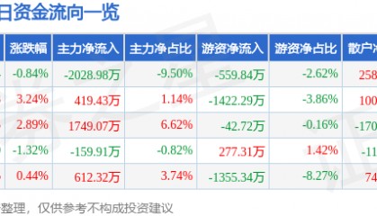 股票行情快报：兄弟科技（002562）6月5日主力资金净卖出2028.98万元