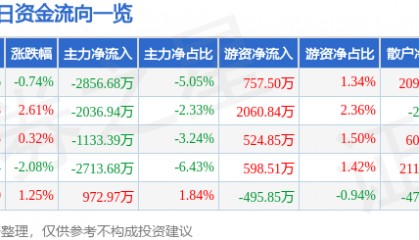 股票行情快报：华大九天（301269）7月1日主力资金净卖出2856.68万元