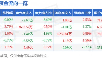 股票行情快报：英维克（002837）8月26日主力资金净卖出2.60亿元