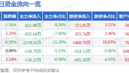 股票行情快报:捷顺科技(002609)12月25日主力资金净卖出821.88万元