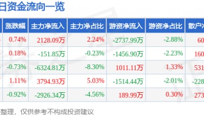 股票行情快报:岩山科技(002195)7月11日主力资金净买入2128.09万元