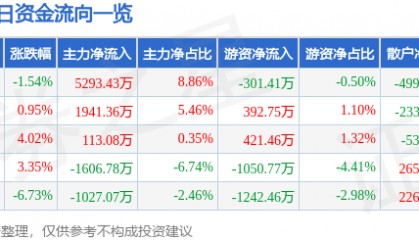 股票行情快报:顺网科技(300113)11月22日主力资金净买入5293.43万元