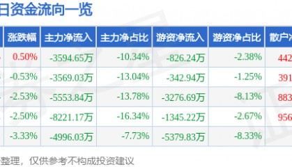 股票行情快报：鹏辉能源（300438）12月19日主力资金净卖出3594.65万元