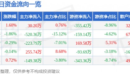 股票行情快报：双箭股份（002381）8月1日主力资金净买入30.20万元