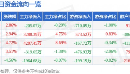 股票行情快报：广博股份（002103）2月10日主力资金净卖出205.07万元