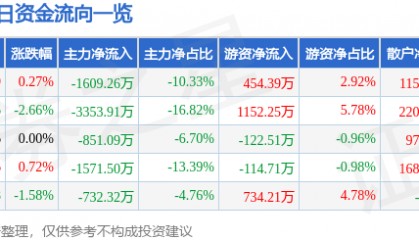 股票行情快报:航天动力(600343)12月10日主力资金净卖出1609.26万元